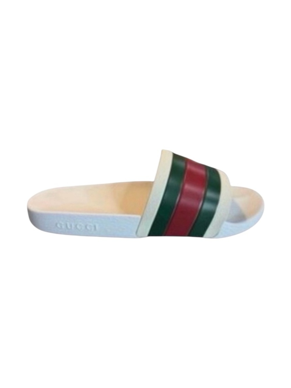 Gucci Pursuit 72 White and Green Striped Flip Flop Slides Sandals